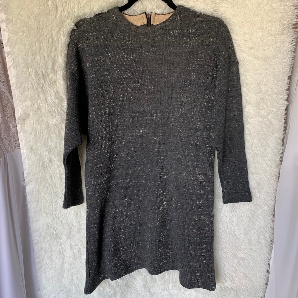 Zara Special Edition Gray Gold Sweater Dress Size